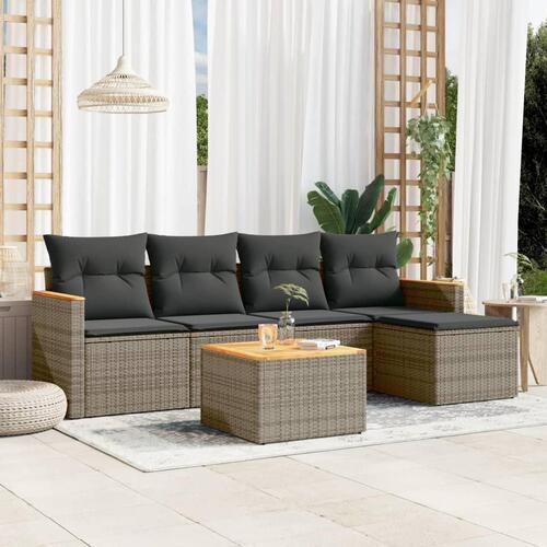Sofasæt til haven 6 dele med hynder polyrattan grå