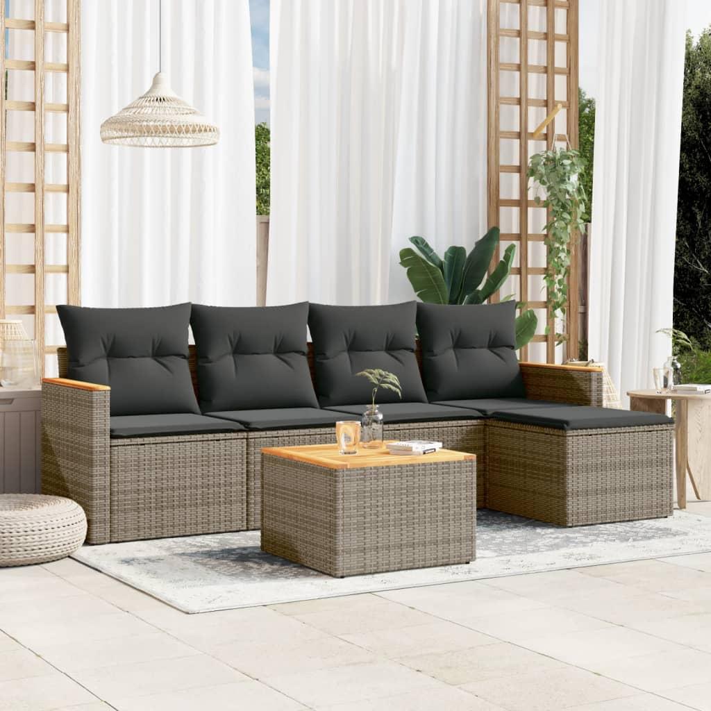 Sofasæt til haven 6 dele med hynder polyrattan grå