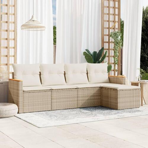 Sofasæt til haven 5 dele med hynder polyrattan beige