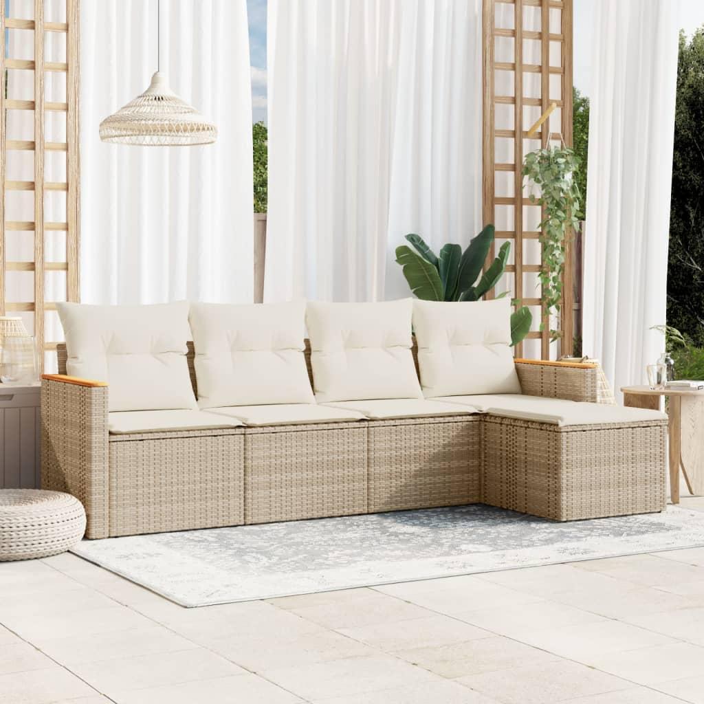 Sofasæt til haven 5 dele med hynder polyrattan beige