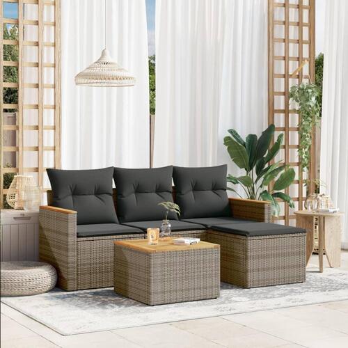 Sofasæt 5 dele med hynder polyrattan grå