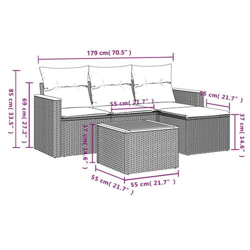 Sofasæt 5 dele med hynder polyrattan grå