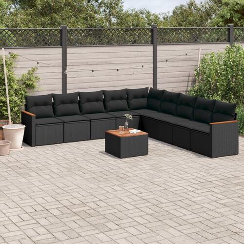 Sofasæt til haven 10 dele med hynder polyrattan sort