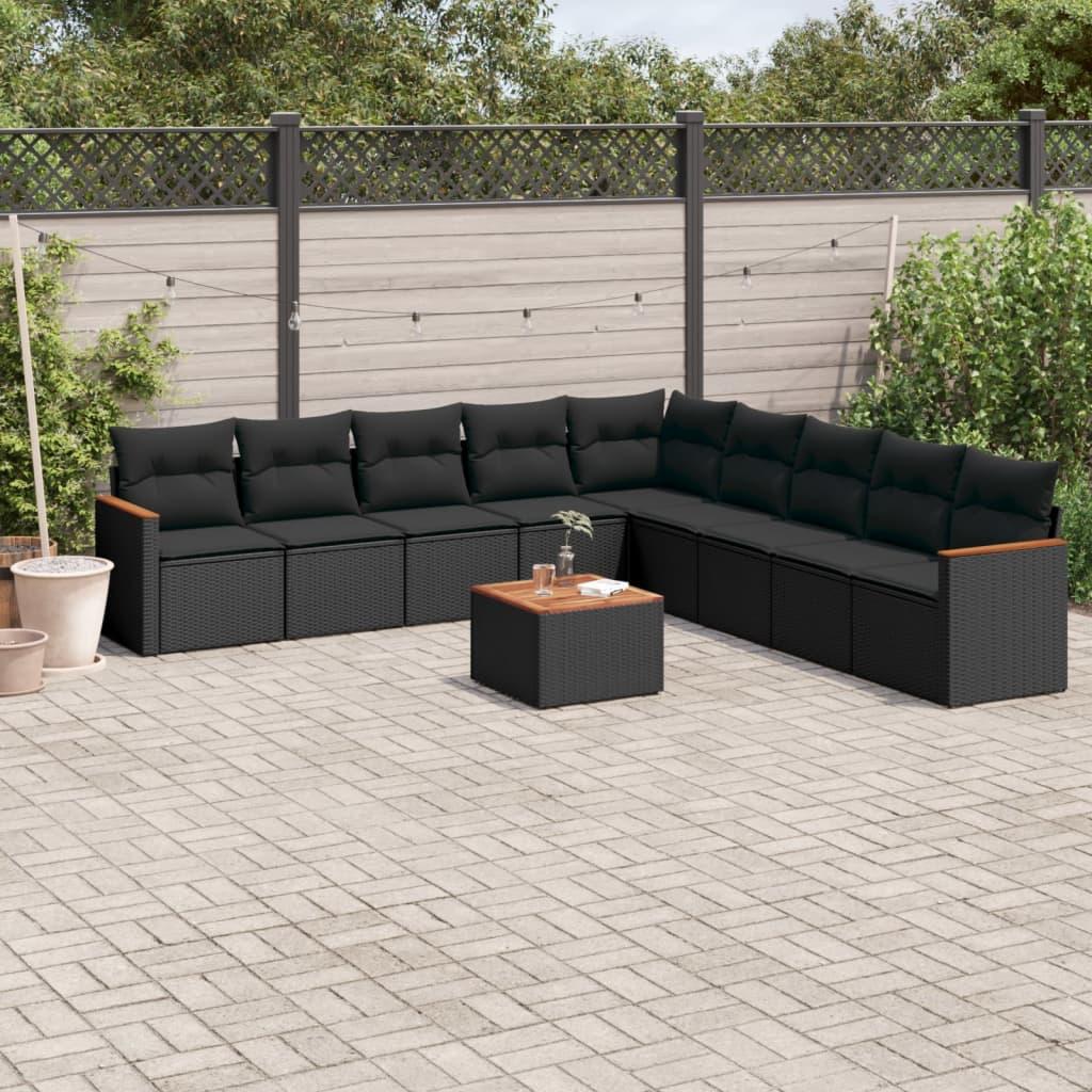 Sofasæt til haven 10 dele med hynder polyrattan sort