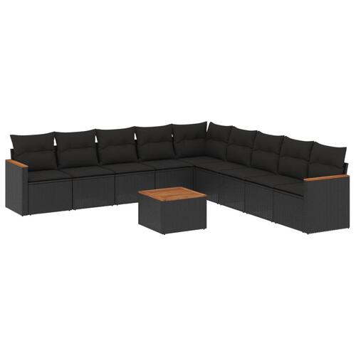Sofasæt til haven 10 dele med hynder polyrattan sort