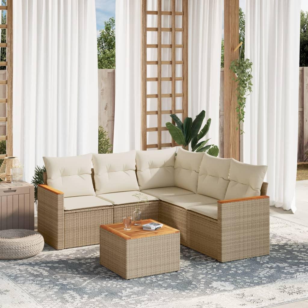 Sofasæt til haven 6 dele med hynder polyrattan beige