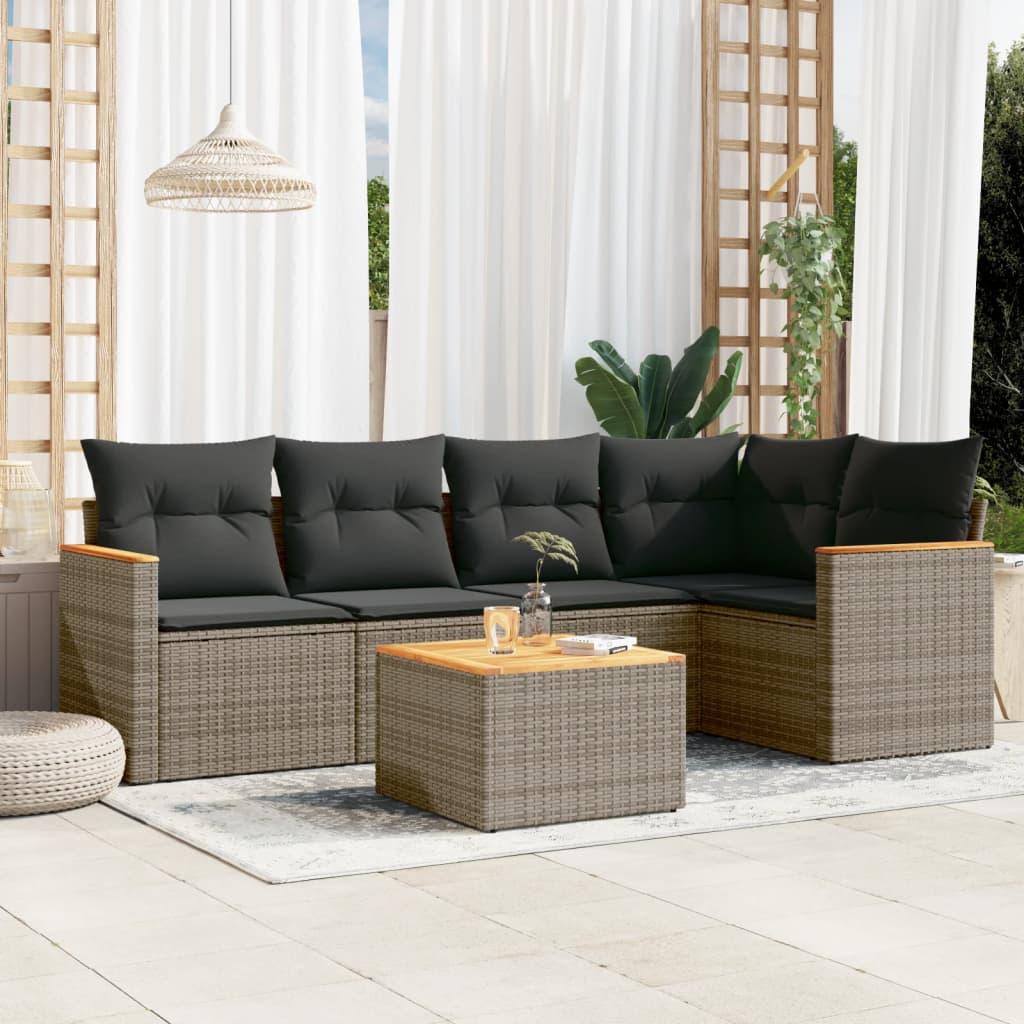 Sofasæt til haven 6 dele med hynder polyrattan grå