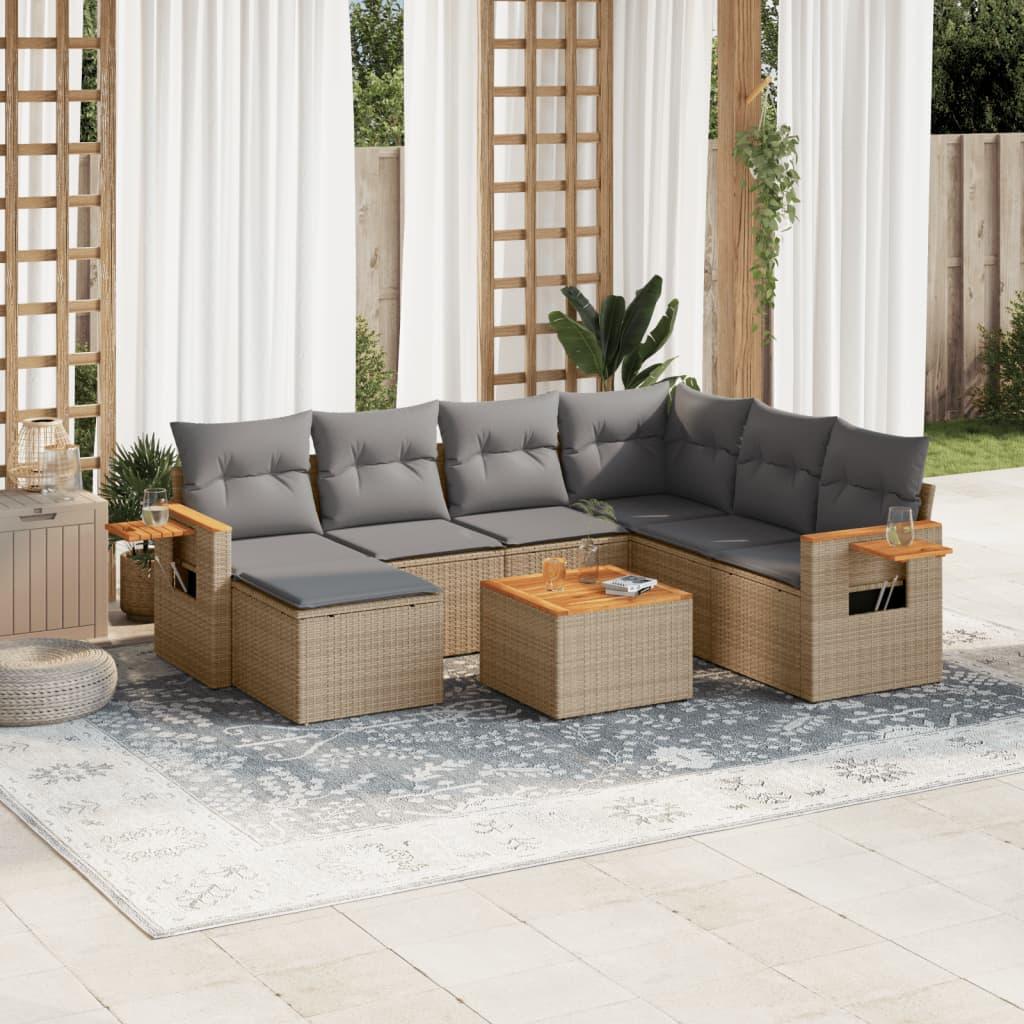 Sofasæt til haven 8 dele med hynder polyrattan beige billede