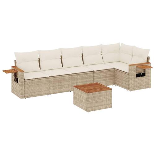 Sofasæt til haven 7 dele med hynder polyrattan beige