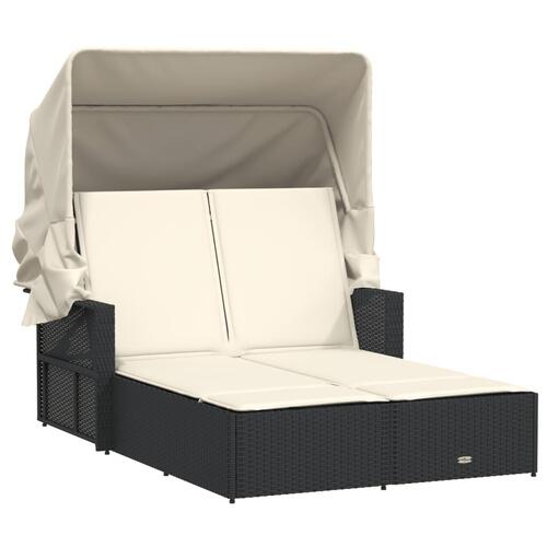 Solseng med baldakin og hynder polyrattan sort