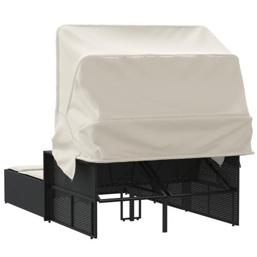 Solseng med baldakin og hynder polyrattan sort