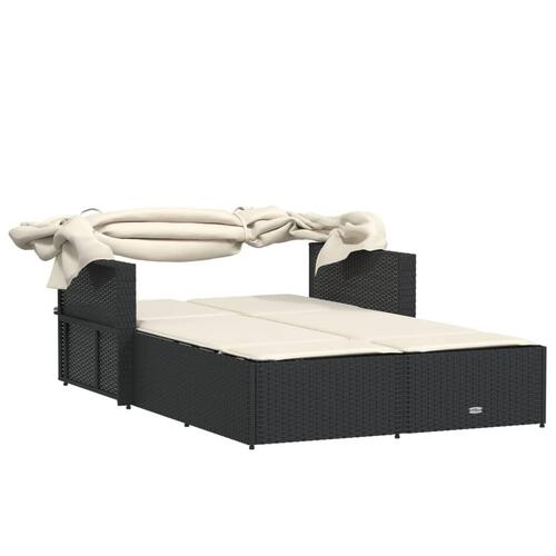 Solseng med baldakin og hynder polyrattan sort
