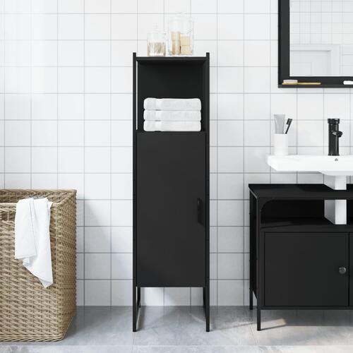 Badeværelsesskab 33x33x120,5 cm konstrueret træ sort