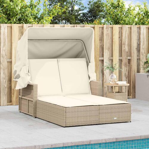 Solseng med baldakin og hynder polyrattan beige