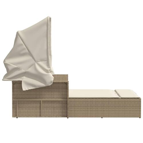 Solseng med baldakin og hynder polyrattan beige