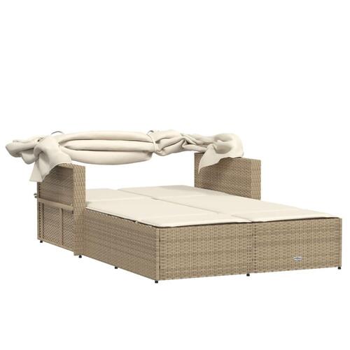 Solseng med baldakin og hynder polyrattan beige