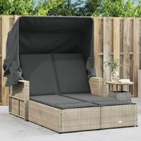 Solseng med baldakin og hynder polyrattan lysegrå