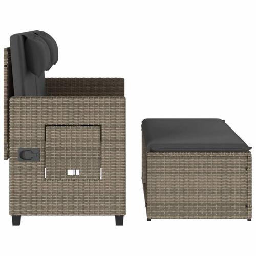 Havebænk med hynder og lænefunktion polyrattan grå