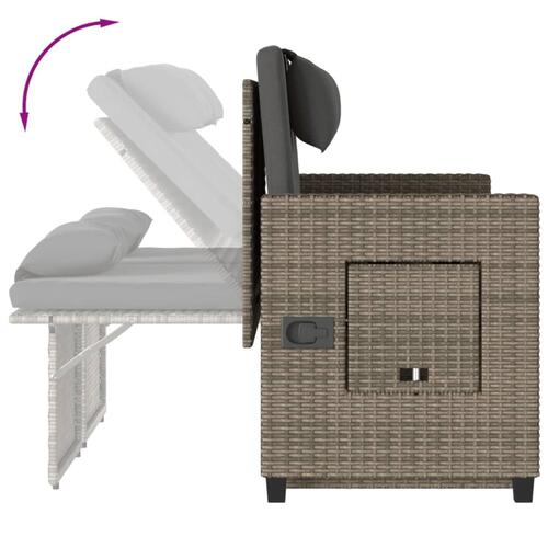 Havebænk med hynder og lænefunktion polyrattan grå