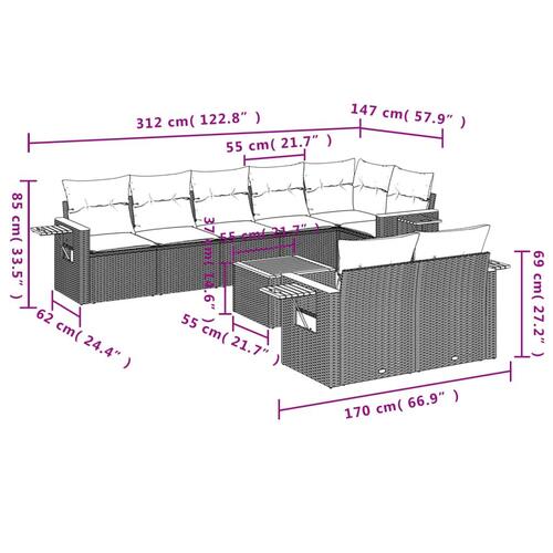 Sofasæt til haven 9 dele med hynder polyrattan beige