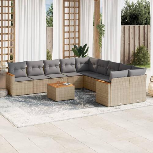 Sofasæt til haven 11 dele med hynder polyrattan beige