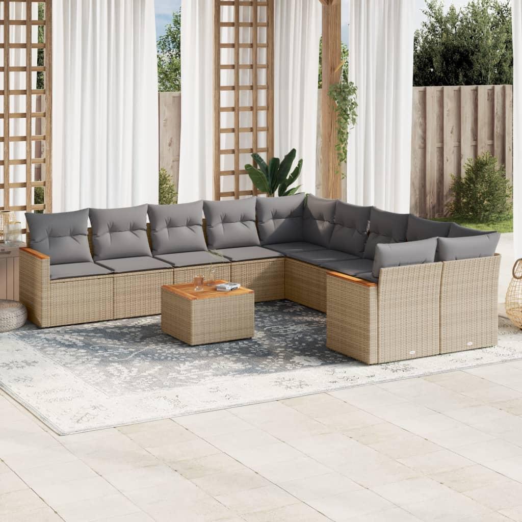 Sofasæt til haven 11 dele med hynder polyrattan beige