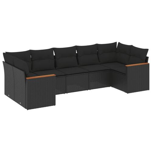 Sofasæt til haven 7 dele med hynder polyrattan sort