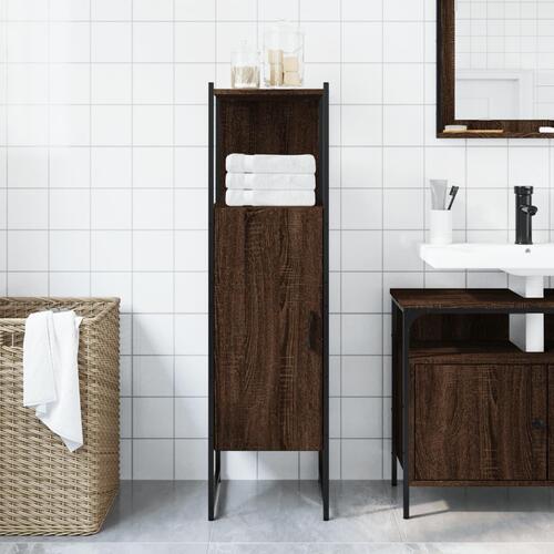 Badeværelsesskab 33x33x120,5 cm konstrueret træ brunt egetræ