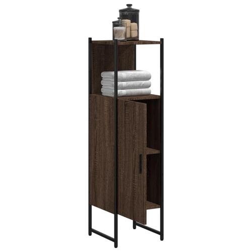 Badeværelsesskab 33x33x120,5 cm konstrueret træ brunt egetræ