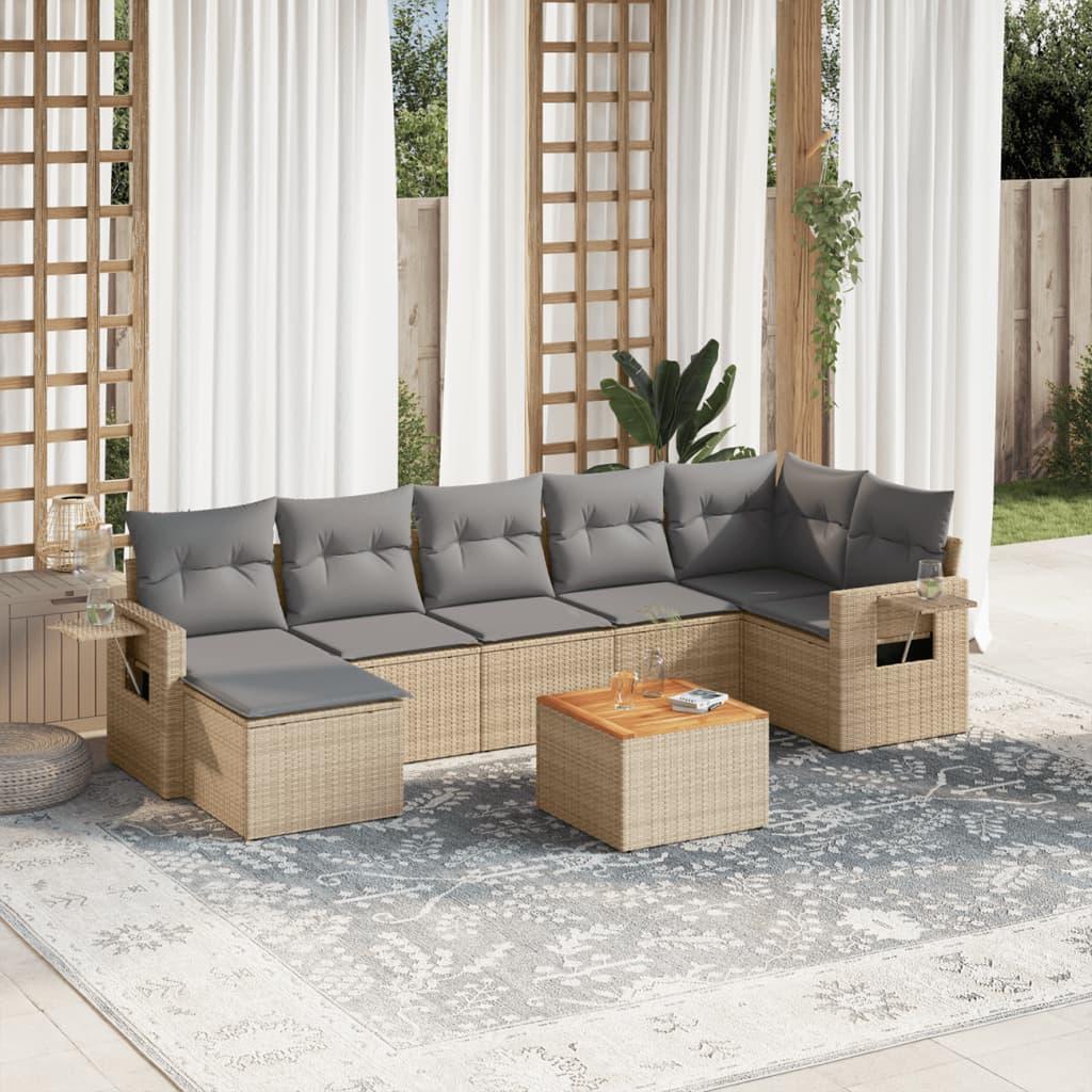 Havesofasæt 8 dele med hynder polyrattan beige