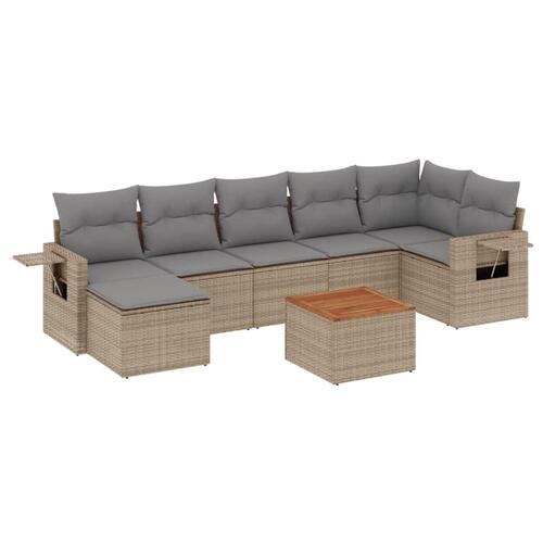 Havesofasæt 8 dele med hynder polyrattan beige