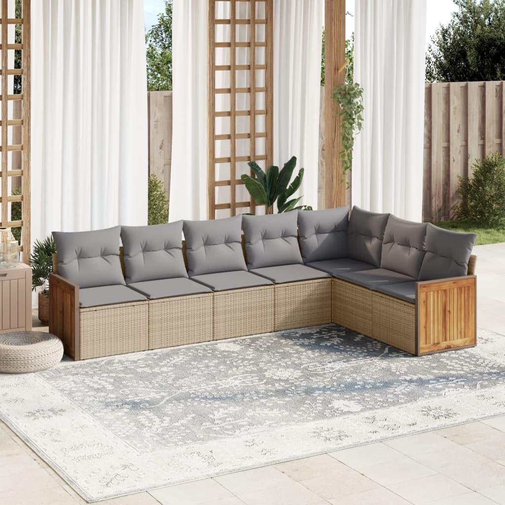 Sofasæt til haven 7 dele med hynder polyrattan beige