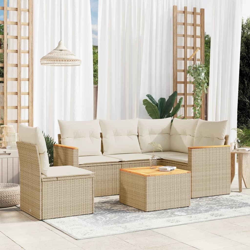Sofasæt til haven i polyrattan - 6 dele med hynder, beige