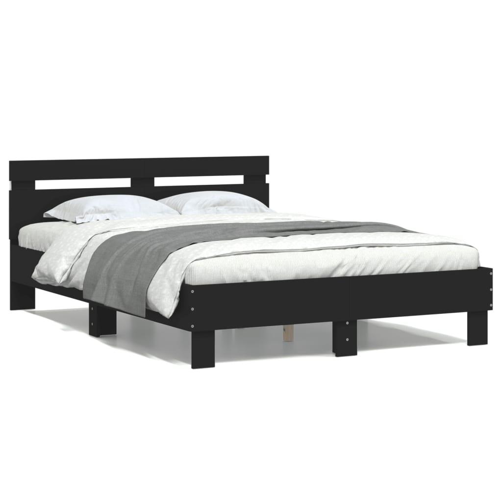 Sengeramme med sengegavl og LED-lys 135x190 cm sort