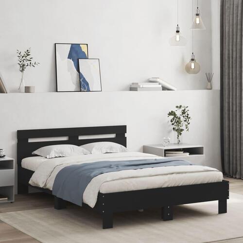 Sengeramme med sengegavl og LED-lys 135x190 cm sort