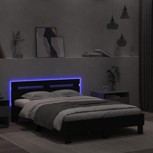 Sengeramme med sengegavl og LED-lys 135x190 cm sort