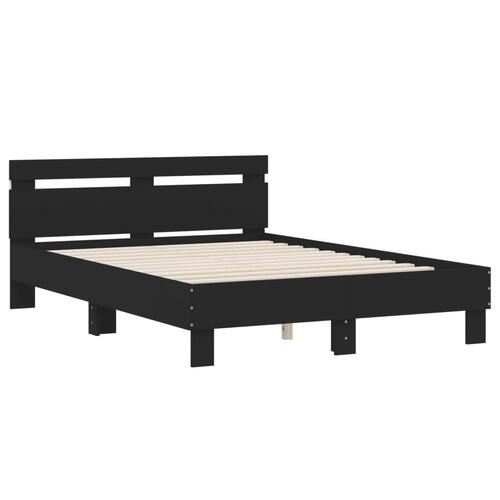 Sengeramme med sengegavl og LED-lys 135x190 cm sort