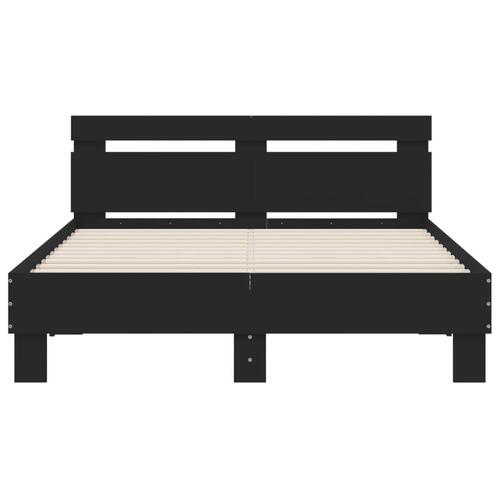 Sengeramme med sengegavl og LED-lys 135x190 cm sort