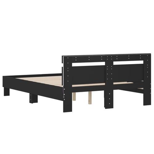 Sengeramme med sengegavl og LED-lys 135x190 cm sort