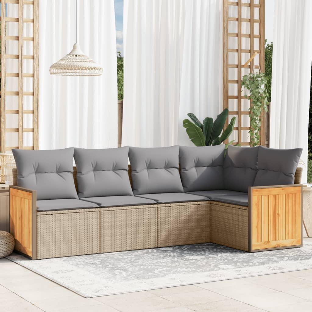 Sofasæt til haven 5 dele med hynder polyrattan beige