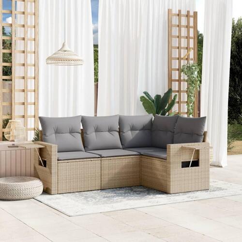 Sofasæt til haven 4 dele med hynder polyrattan beige