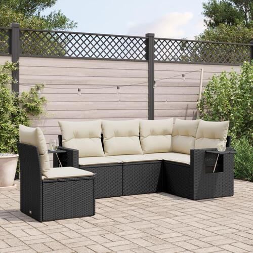 Sofasæt til haven 5 dele med hynder polyrattan sort
