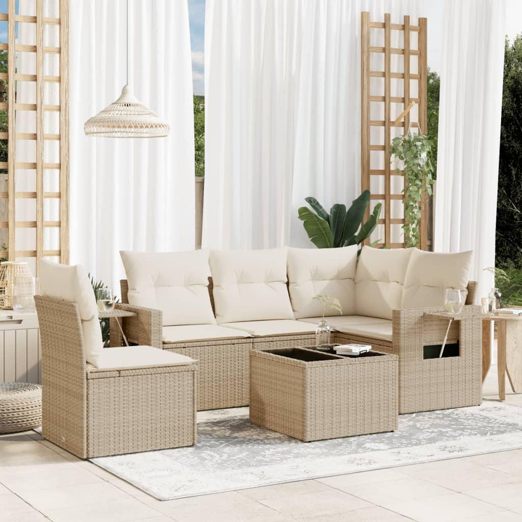 Sofasæt til haven 6 dele med hynder polyrattan beige