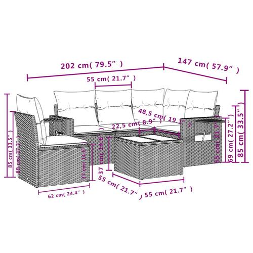Sofasæt til haven 6 dele med hynder polyrattan beige