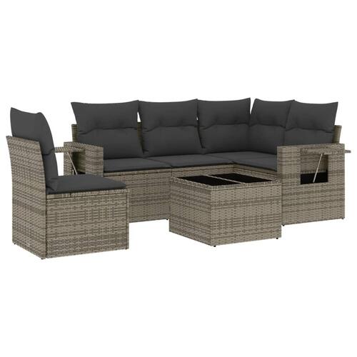 Sofasæt til haven 6 dele med hynder polyrattan grå