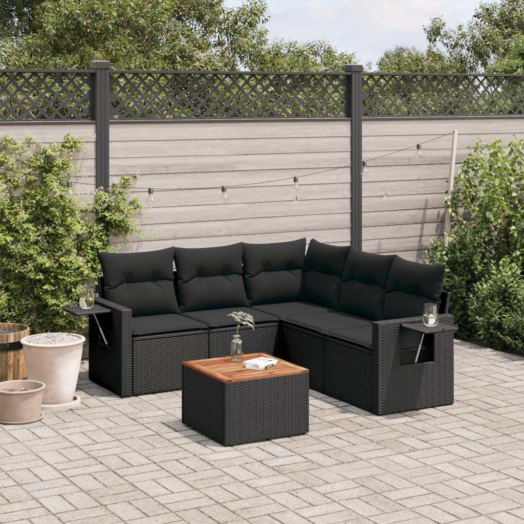 Sofasæt til haven 6 dele med hynder polyrattan sort