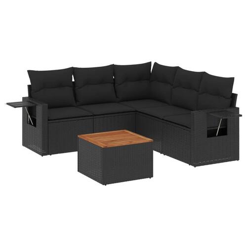 Sofasæt til haven 6 dele med hynder polyrattan sort