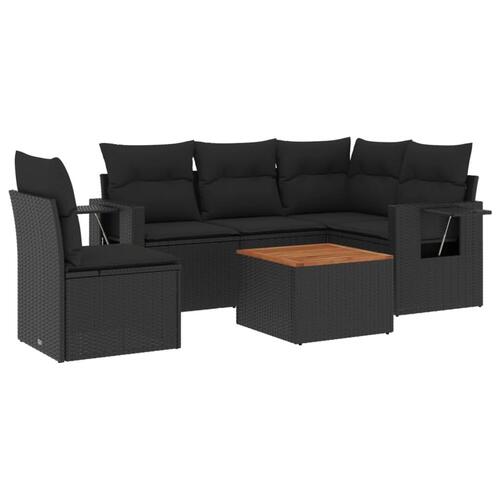 Sofasæt til haven 6 dele med hynder polyrattan sort