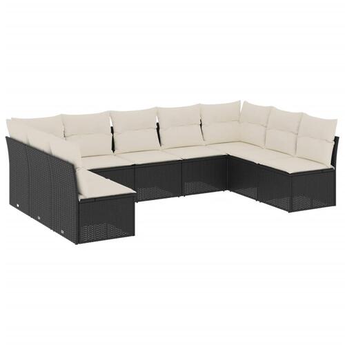 Sofasæt til haven 9 dele med hynder polyrattan sort