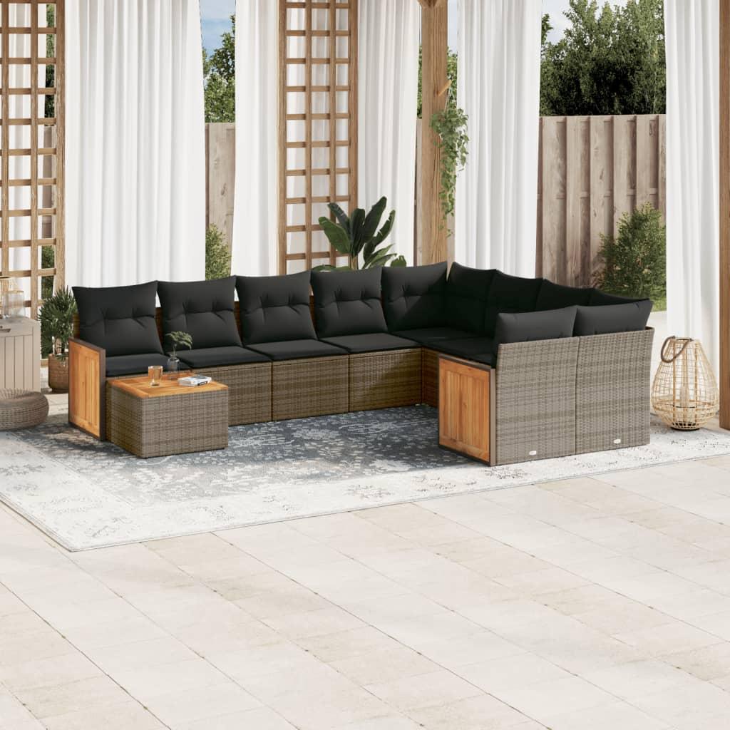 Sofasæt til haven 10 dele med hynder polyrattan grå